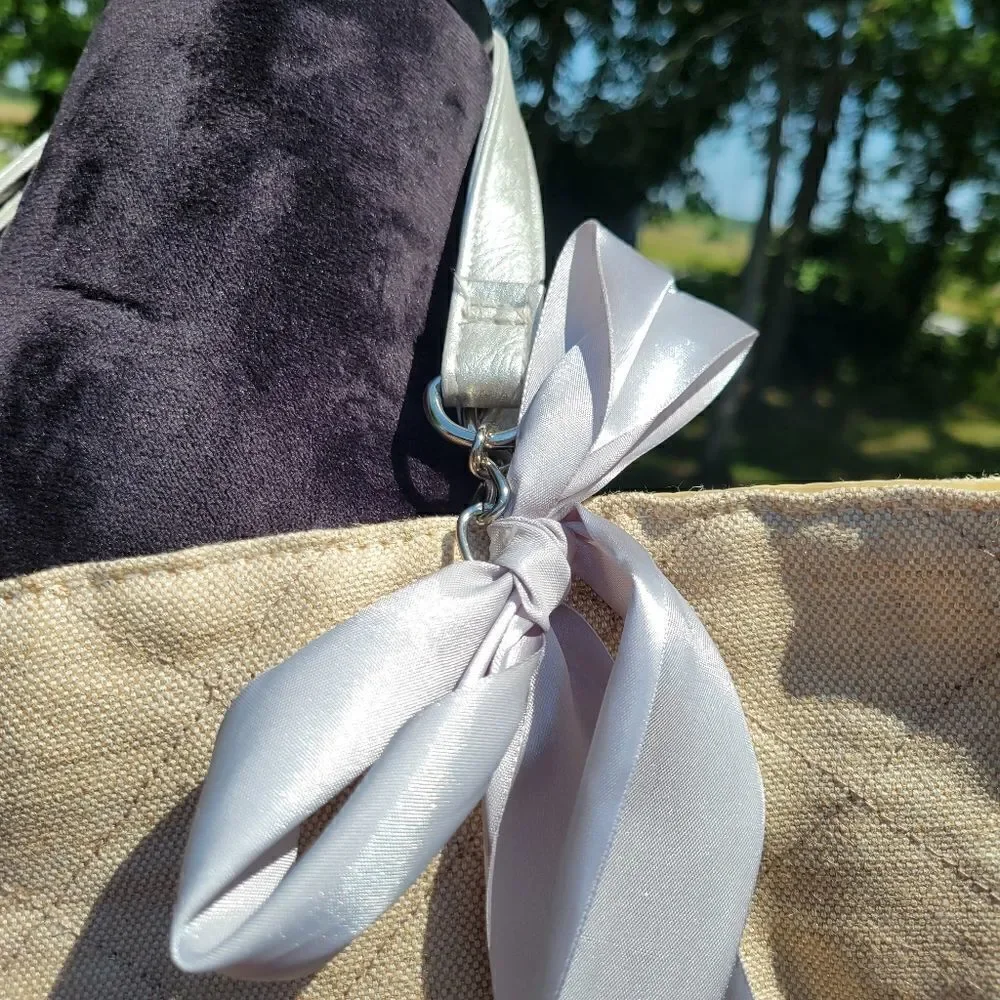 Ladies Shoulder Tote Bag Purse with bow, Cream color
